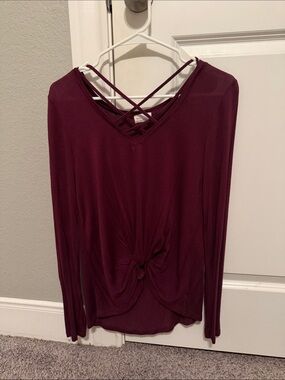 Glitz Long Sleeve Crisscross Knot Top - Burgundy
